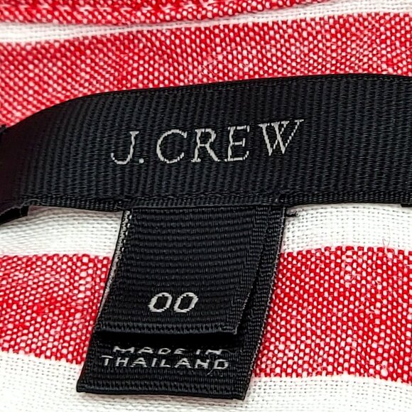 J Crew Linen Red & White Striped Button-Up Long Sleeve Shirt With Chest Pockets - Picture 11 of 11